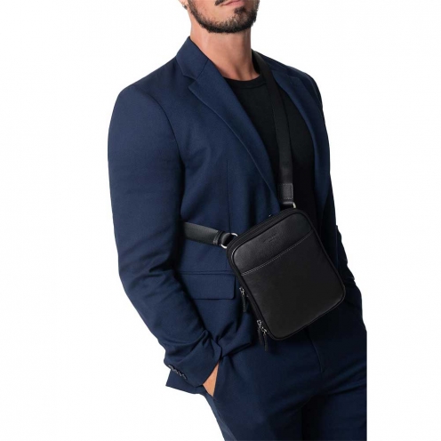 خرید کیف دوشی هگزاگونا مدل کانفورت رنگ مشکی چمدان ایران - HEXAGONA Messenger bag grain leather 4693800100 4