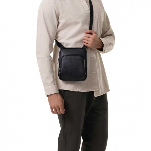 خرید کیف دوشی هگزاگونا مدل کانفورت رنگ مشکی چمدان ایران - HEXAGONA Messenger bag grain leather 4698500100 4