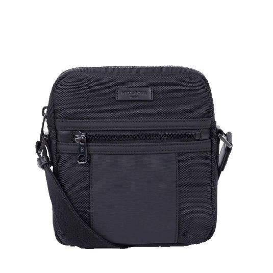 خرید کیف دوشی هگزاگونا مدل هوریزون رنگ مشکی چمدان ایران - HEXAGONA Messenger bag Nylon with split leather HORIZON 7663180100 chamedaniran