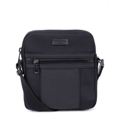 خرید کیف دوشی هگزاگونا مدل هوریزون رنگ مشکی چمدان ایران - HEXAGONA Messenger bag Nylon with split leather HORIZON 7663180100 chamedaniran