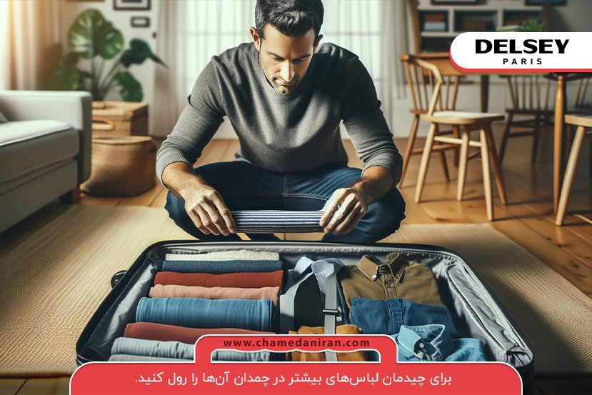 چیدمان چمدان منظم با رول کردن لباس‌ها